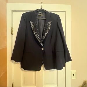 MARINA RINALDI EMBELLISHED LAPEL NAVY BLUE BLAZER FITS L/XL